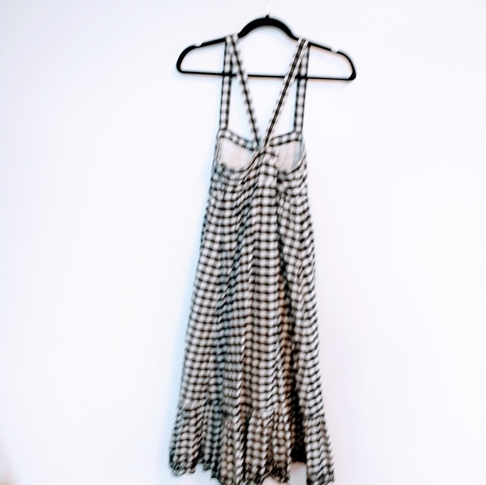 J Crew black and white gingham midi babydoll dress with cross strapped back.  Fu - Picture 9 of 10